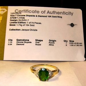 Jacque Christie 10K Gold Chrome Diopside Ring With Certificate of Authenticity